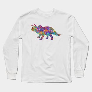 Triceratops dinosaur watercolor art Long Sleeve T-Shirt